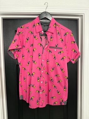 Free Planet Bright Pink Toucan Print Short-Sleeve Button-Up Shirt